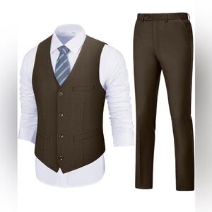 Men's Brown Suit Vest and Pants Set Sz M 32” waist 30” inseam NWOT